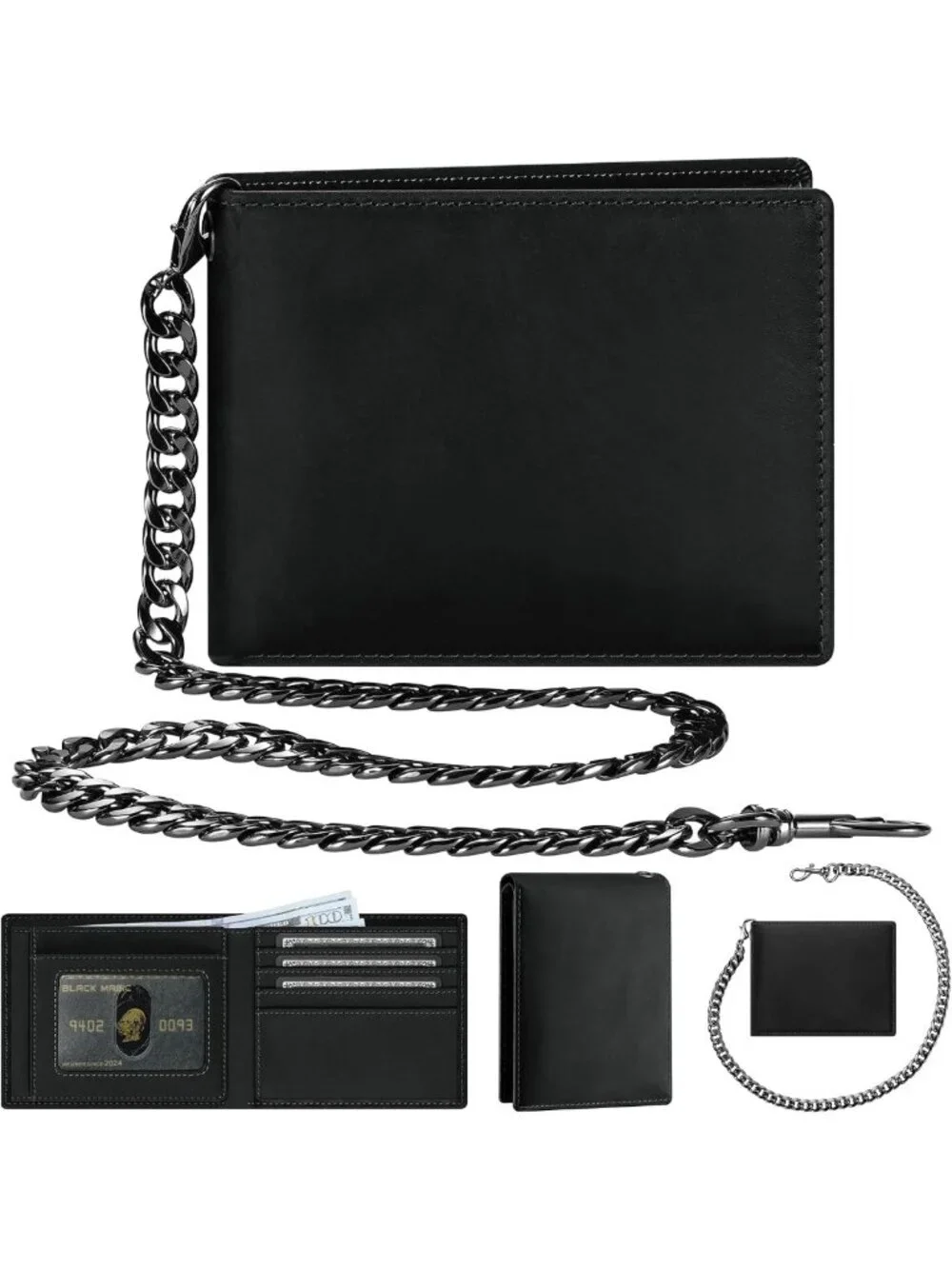 Stylish Genuine Leather RFID Wallet with Anti-Theft Chain | Biker Card Holder